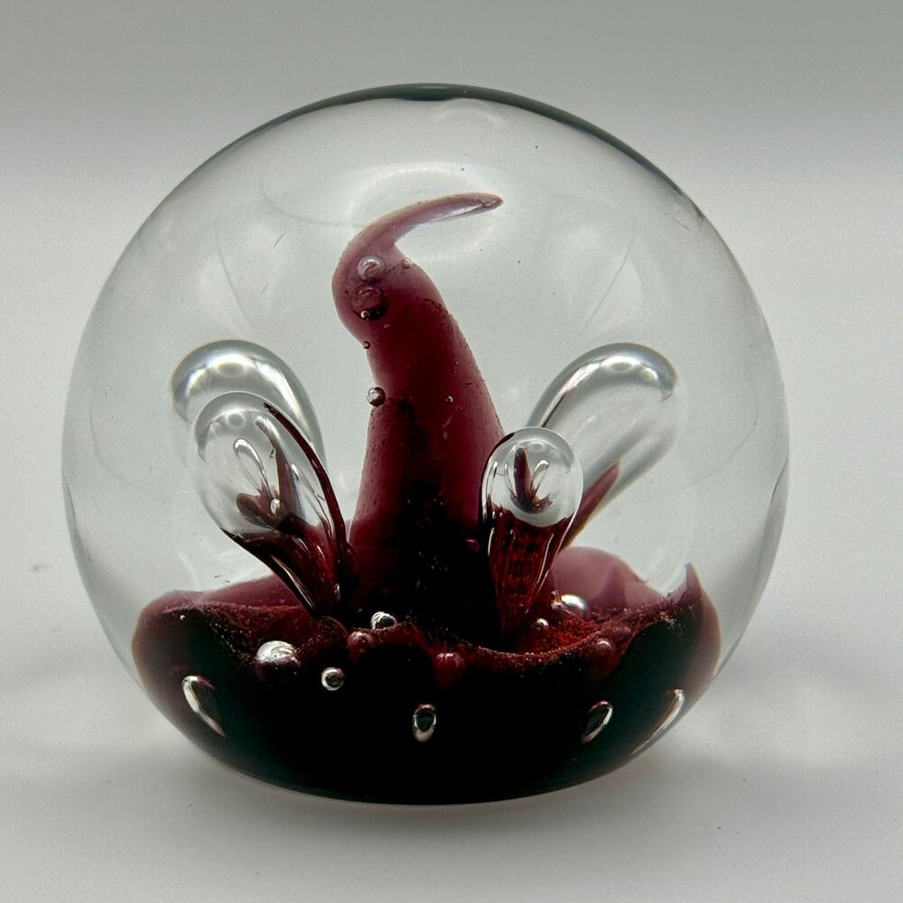 Caithness Miniature Moonflower Paperweight Colin Terris Scotland Red Art Glass